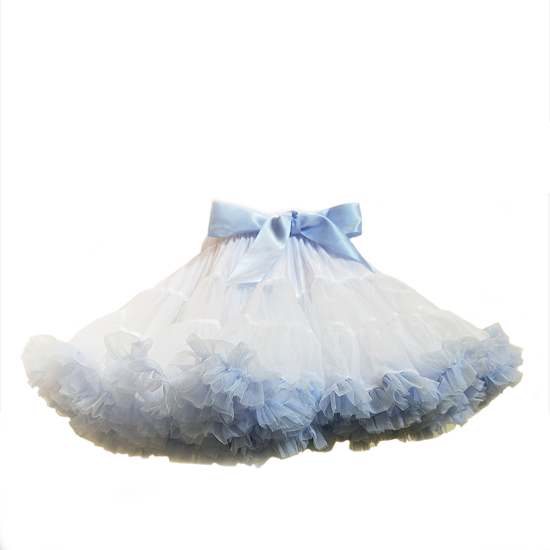 Girls Tutu Skirt Double Fluffy White with Light Blue