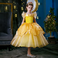 Embroidered Lace Princess Dancing Party Wedding Style Yellow Beauty Beast Belle Dresses