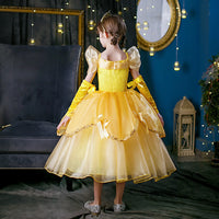 Embroidered Lace Princess Dancing Party Wedding Style Yellow Beauty Beast Belle Dresses