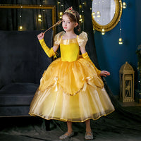 Embroidered Lace Princess Dancing Party Wedding Style Yellow Beauty Beast Belle Dresses