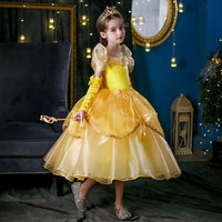 Embroidered Lace Princess Dancing Party Wedding Style Yellow Beauty Beast Belle Dresses