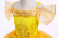 Embroidered Lace Princess Dancing Party Wedding Style Yellow Beauty Beast Belle Dresses