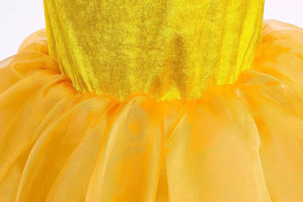 Embroidered Lace Princess Dancing Party Wedding Style Yellow Beauty Beast Belle Dresses