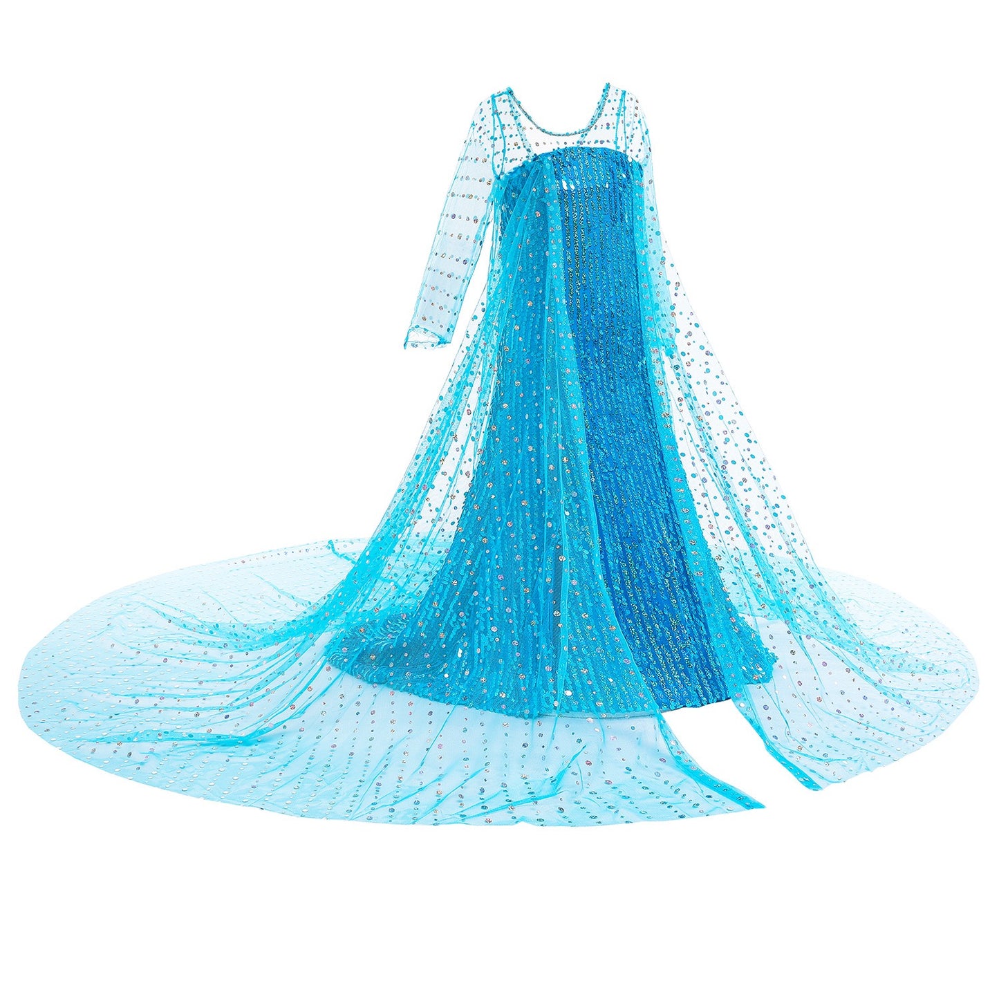 Elegant and Luxurious Frozen Elsa Princess Dresses Long Shinny Blue