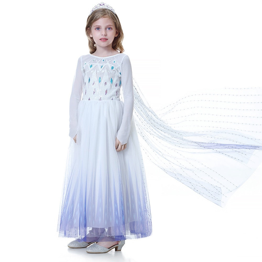 Elegant and Luxurious Frozen Elsa Princess Dresses White With Blue