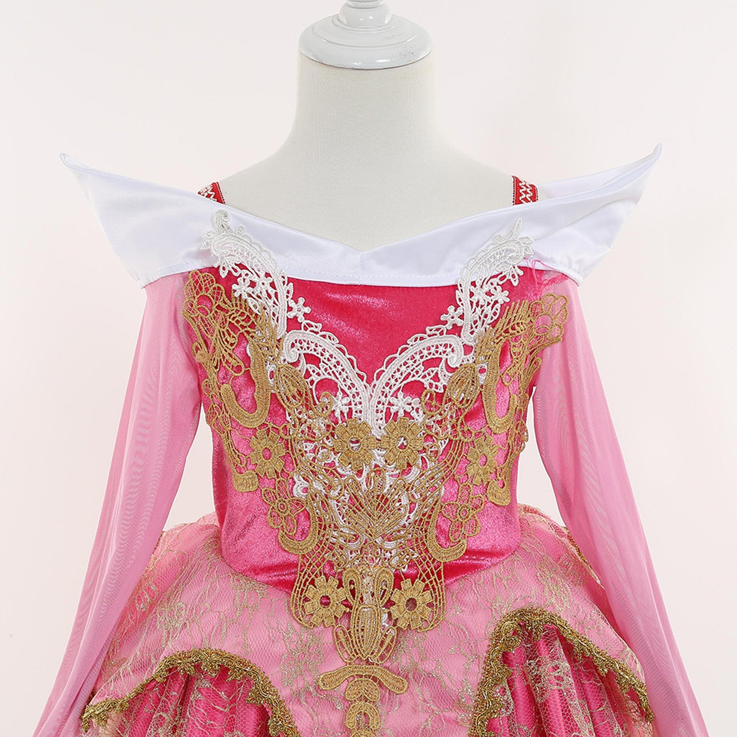 Embroidered Golden Lace Luxury Rose Red Costume Piano Dancing Sleeping Beauty Princess Dresses