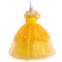 Embroidered Lace Princess Dancing Party Wedding Style Yellow Beauty Beast Belle Dresses