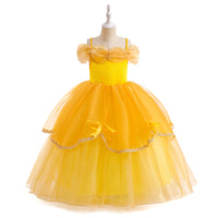 Embroidered Lace Princess Dancing Party Wedding Style Yellow Beauty Beast Belle Dresses