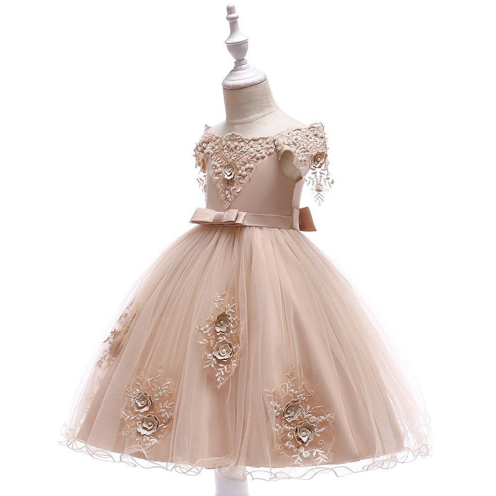 Embroidered Lace Luxury Champagne Piano Dancing Princess Dresses