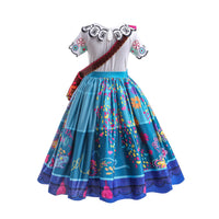 Girls Costume Printed Flower White With Blue Princess Encanto Mirabel Dress Set