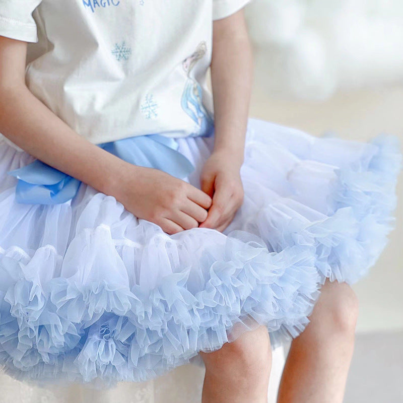 Girls Tutu Skirt Double Fluffy White with Light Blue