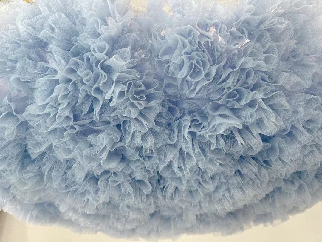 Girls Tutu Skirt Double Fluffy White with Light Blue