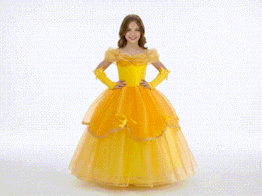 Embroidered Lace Princess Dancing Party Wedding Style Yellow Beauty Beast Belle Dresses