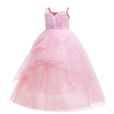 Pink Witch Glinda Princess Costume with Shiny Fluffy Bubble Tulle Dress