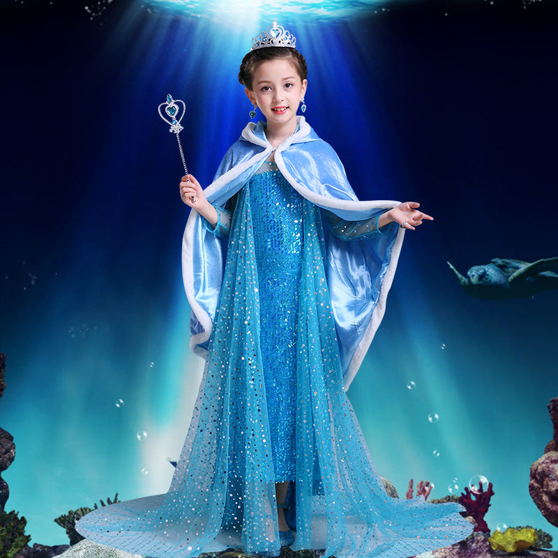 Princess Winter Cloak Cape Blue