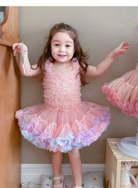 Siamese Tutu Dress Peach With Rainbow Edge