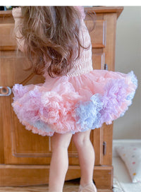 Siamese Tutu Dress Peach With Rainbow Edge