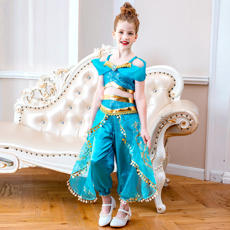 Girls Costume Jasmine Aladdin Traditional Dancing Fancy Dress Set