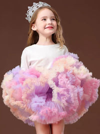 Girls Tutu Skirt Two Sides Double Fluffy Rainbow Purple