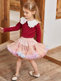 Girls Tutu Skirt Two Sides Double Fluffy Rainbow Pink