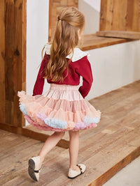 Girls Tutu Skirt Two Sides Double Fluffy Rainbow Pink