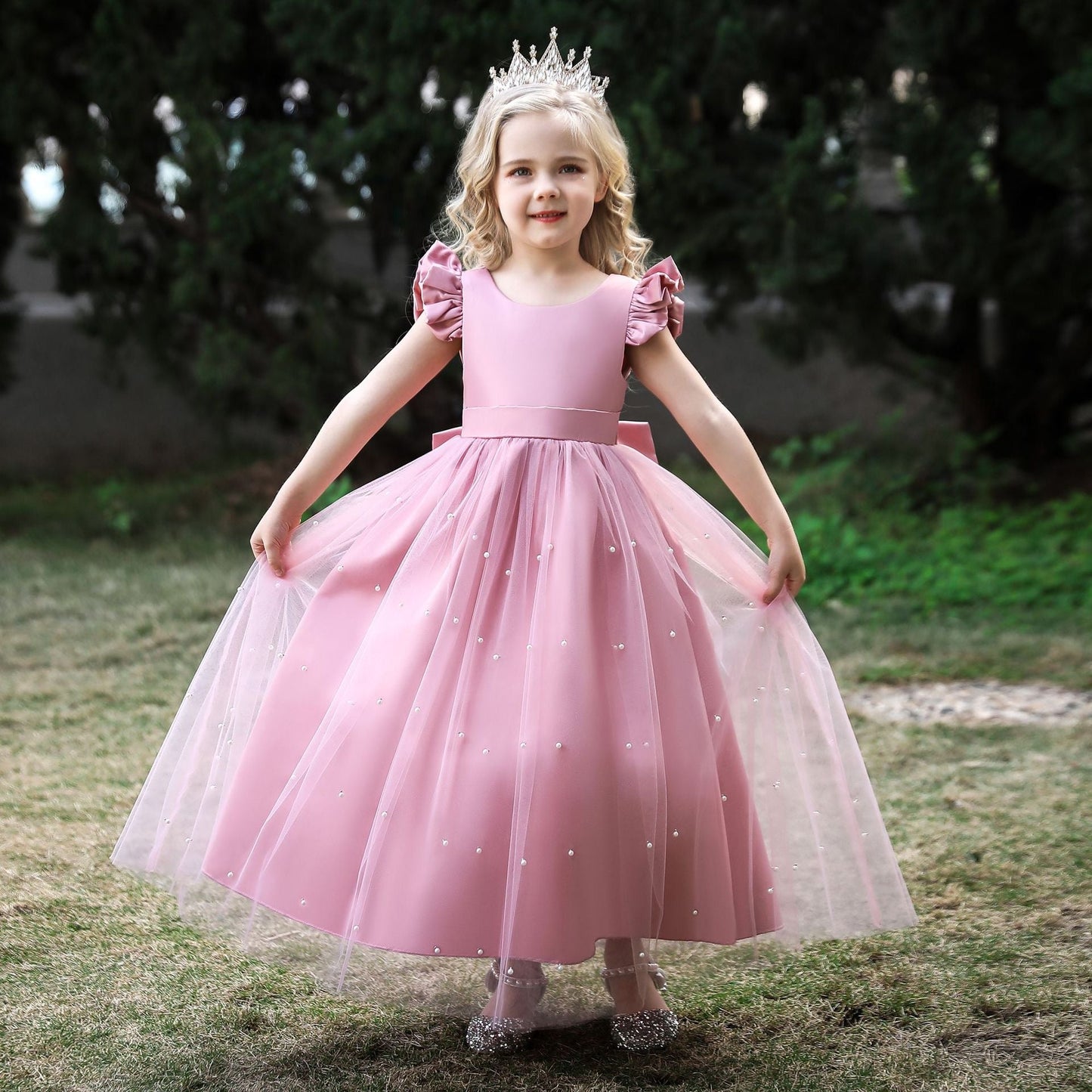 Embroidered Lace Luxury Highlight-Pink Piano Dancing Show Princess Dresses