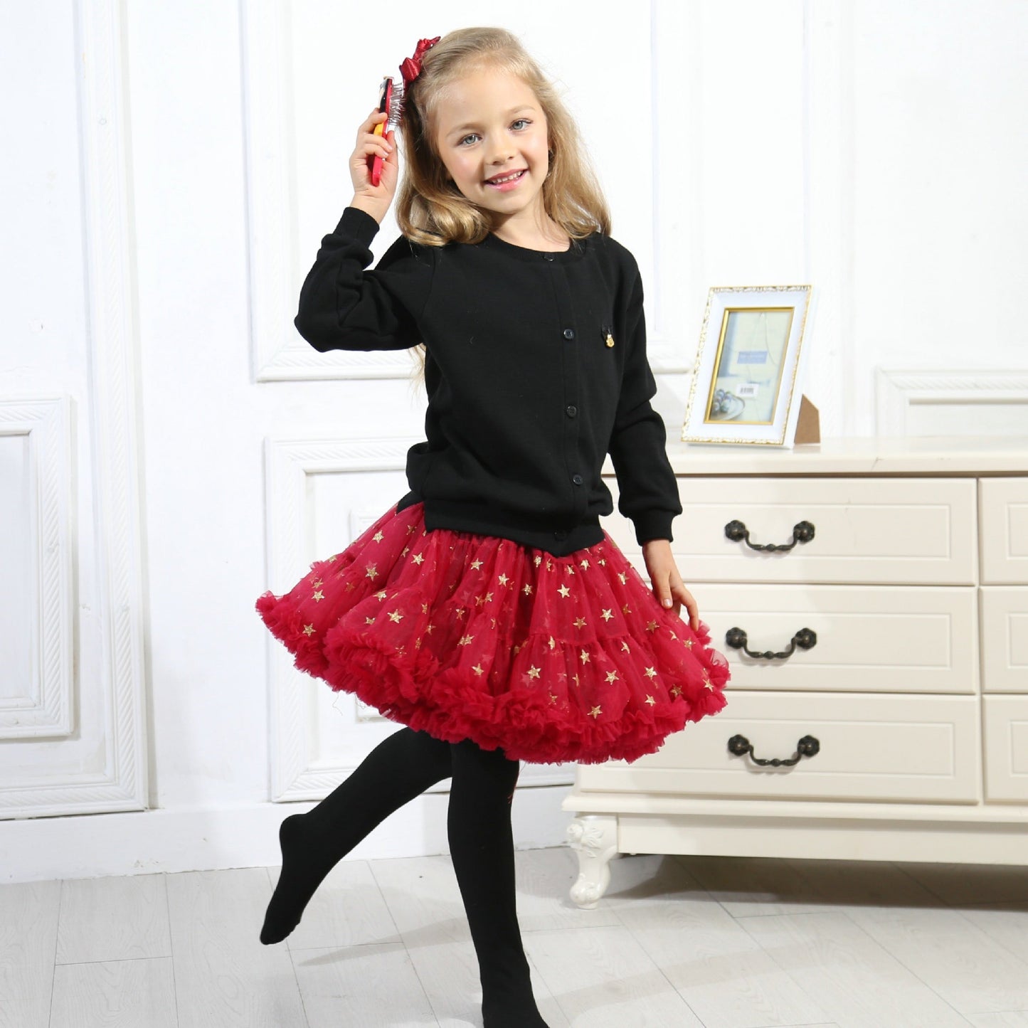 Girls Tutu Skirt Two Sides Double Fluffy Star Red