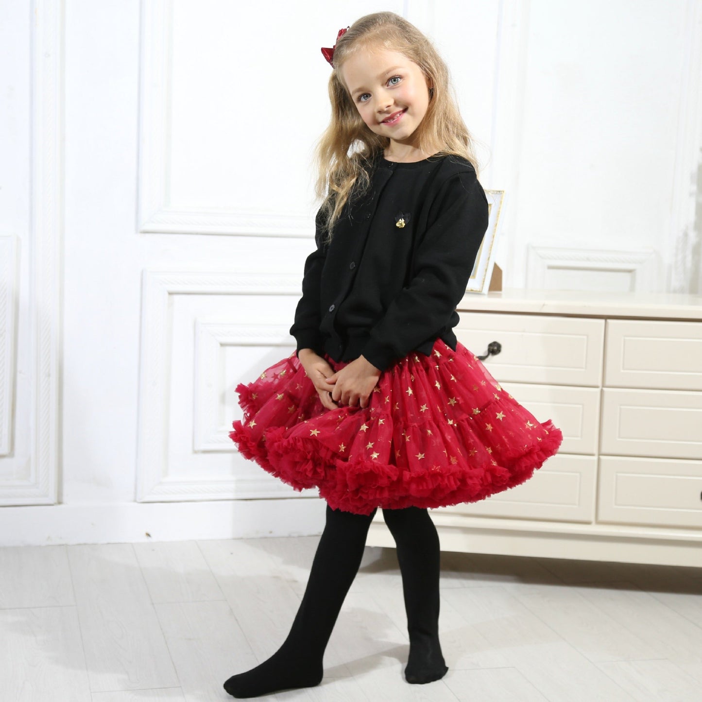 Girls Tutu Skirt Two Sides Double Fluffy Star Red