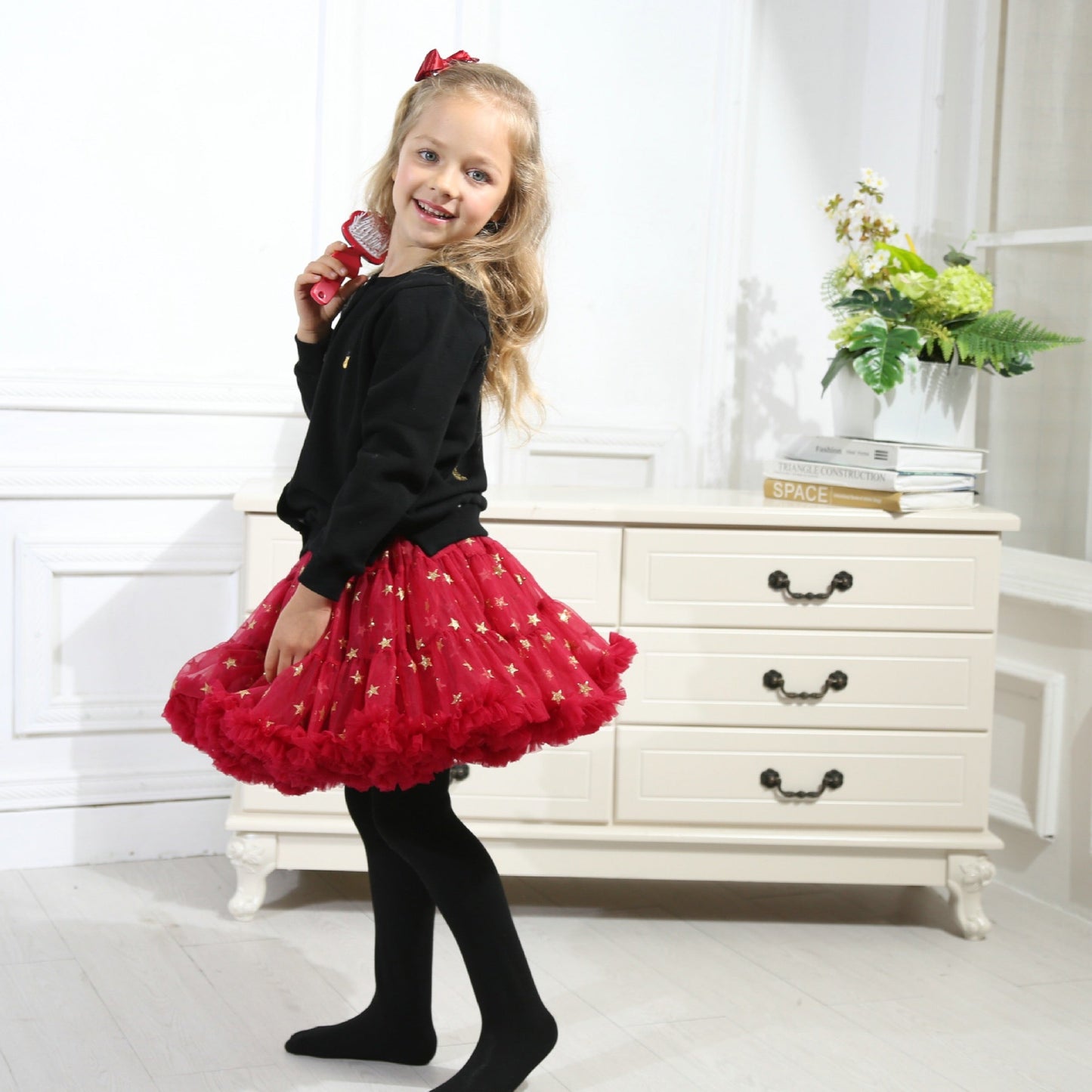 Girls Tutu Skirt Two Sides Double Fluffy Star Red