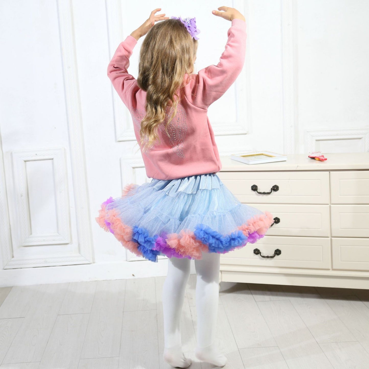 Girls Tutu Skirt Two Sides Double Fluffy Rainbow Blue