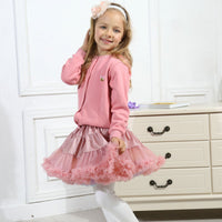 Girls Tutu Skirt Two Sides Double Fluffy Rainbow Pink