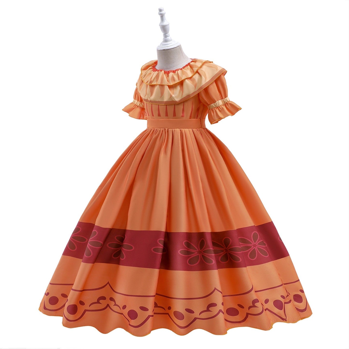 Girls Costume Orange Encanto Pepa Princess Long Dresses