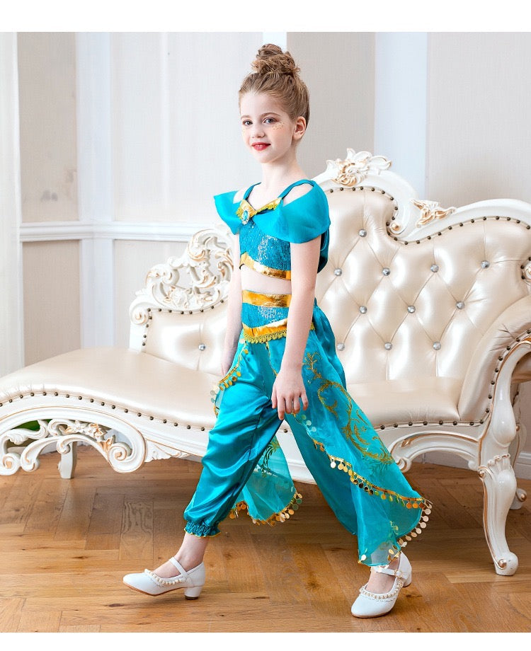 Girls Costume Jasmine Aladdin Traditional Dancing Fancy Dress Set