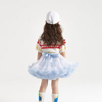 Girls Tutu Skirt Double Fluffy White with Light Blue