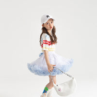 Girls Tutu Skirt Double Fluffy White with Light Blue