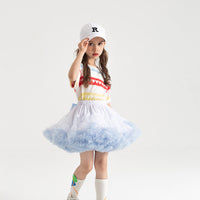 Girls Tutu Skirt Double Fluffy White with Light Blue