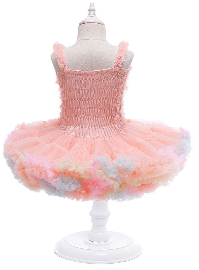 Siamese Tutu Dress Peach With Rainbow Edge