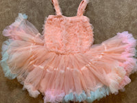 Siamese Tutu Dress Peach With Rainbow Edge