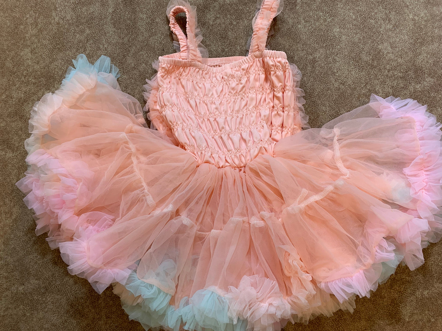 Siamese Tutu Dress Peach With Rainbow Edge