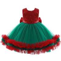 Embroidered Lace Christmas Princess Dresses Red With Green