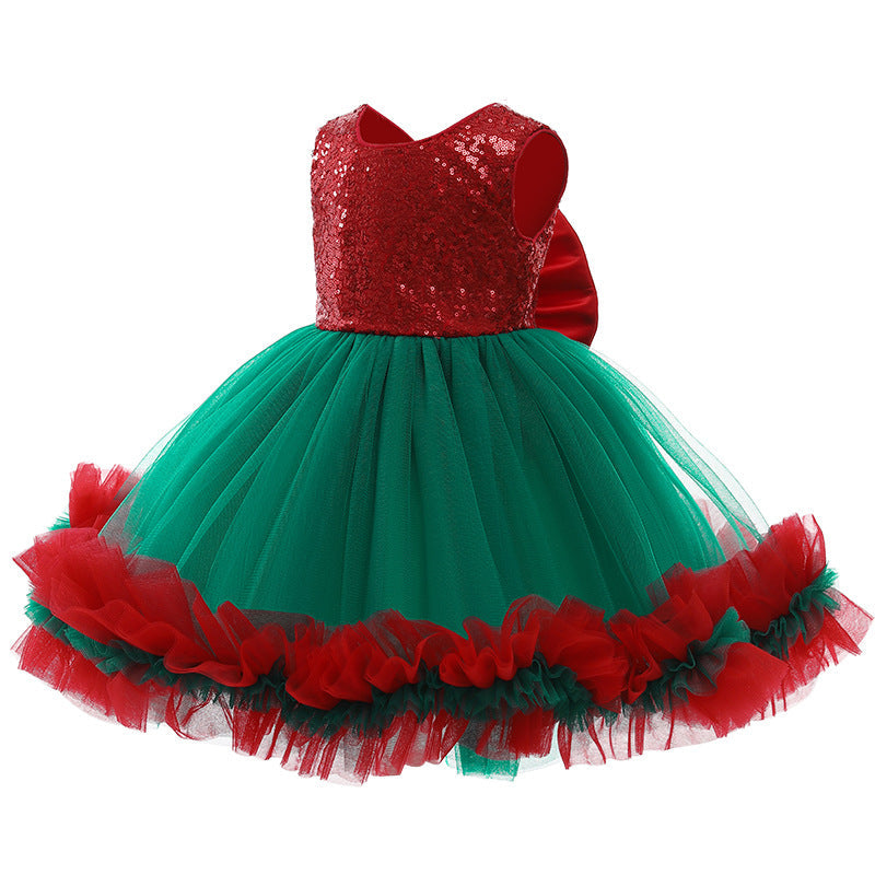 Embroidered Lace Christmas Princess Dresses Red With Green