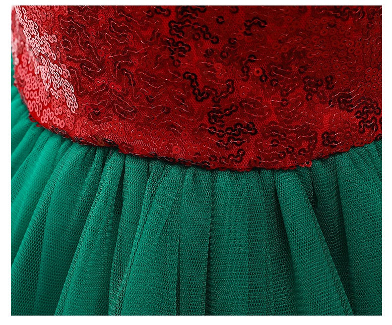 Embroidered Lace Christmas Princess Dresses Red With Green