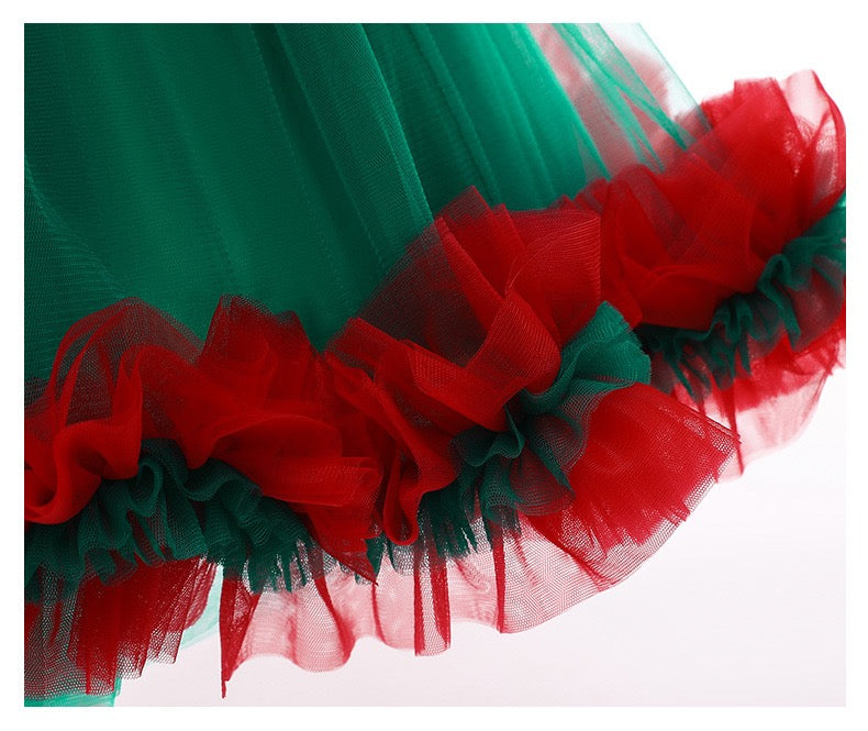 Embroidered Lace Christmas Princess Dresses Red With Green