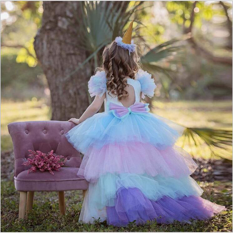 Magical Unicorn Costume White Dresses With Rainbow Trailing