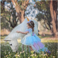 Magical Unicorn Costume White Dresses With Rainbow Trailing