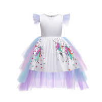 Magical Unicorn Costume White Dresses With Rainbow Trailing