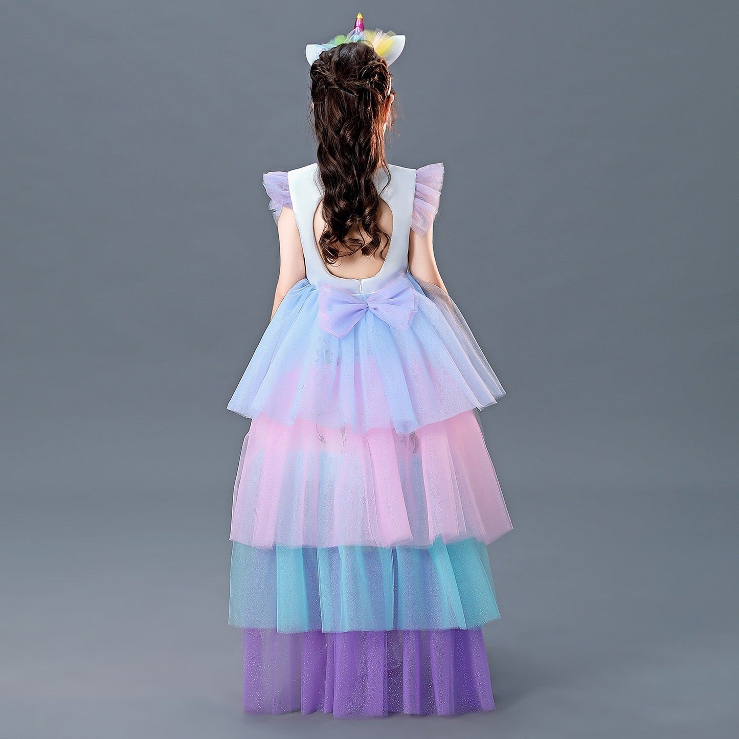 Magical Unicorn Costume White Dresses With Rainbow Trailing