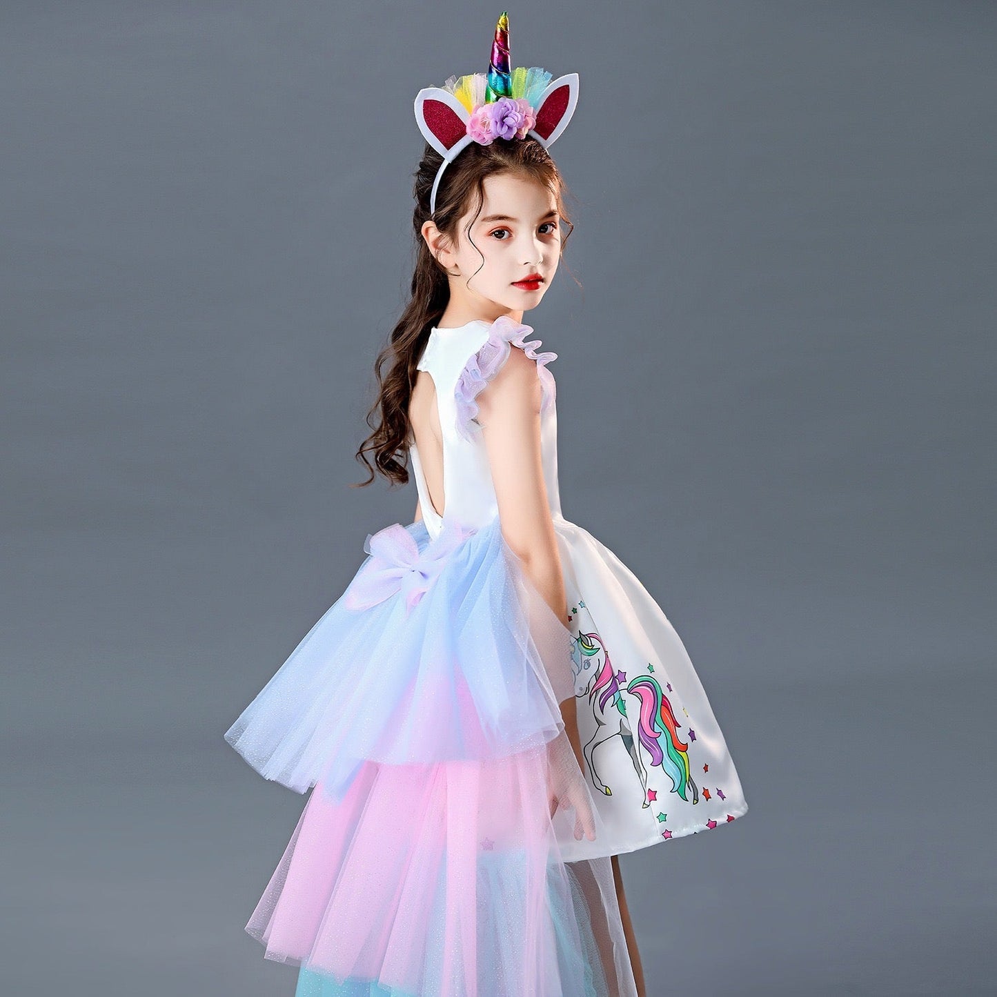 Magical Unicorn Costume White Dresses With Rainbow Trailing