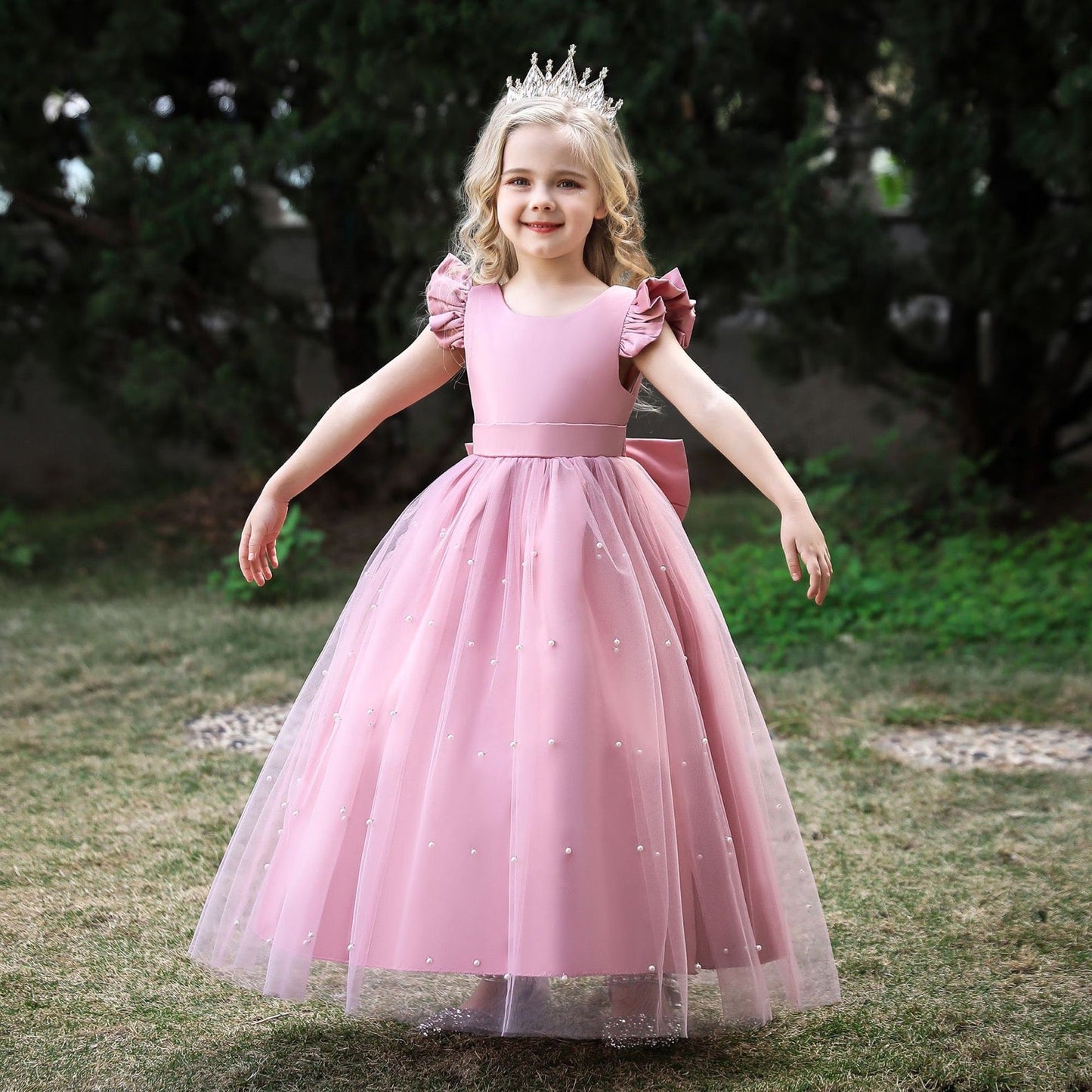 Embroidered Lace Luxury Highlight-Pink Piano Dancing Show Princess Dresses