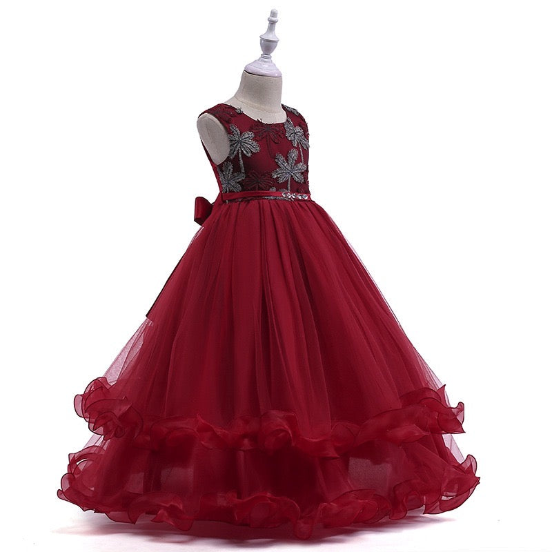 Embroidered Lace Luxury Claret Piano Dancing Princess Dresses